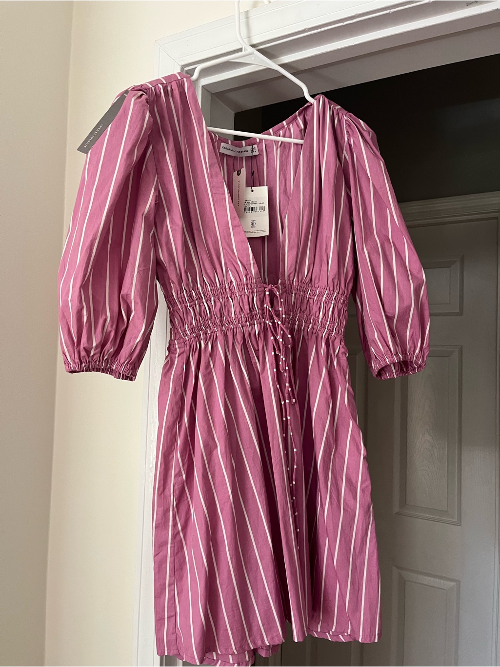 Nwt - Faithfull The Brand Pink And White Vertical Stripe Dress